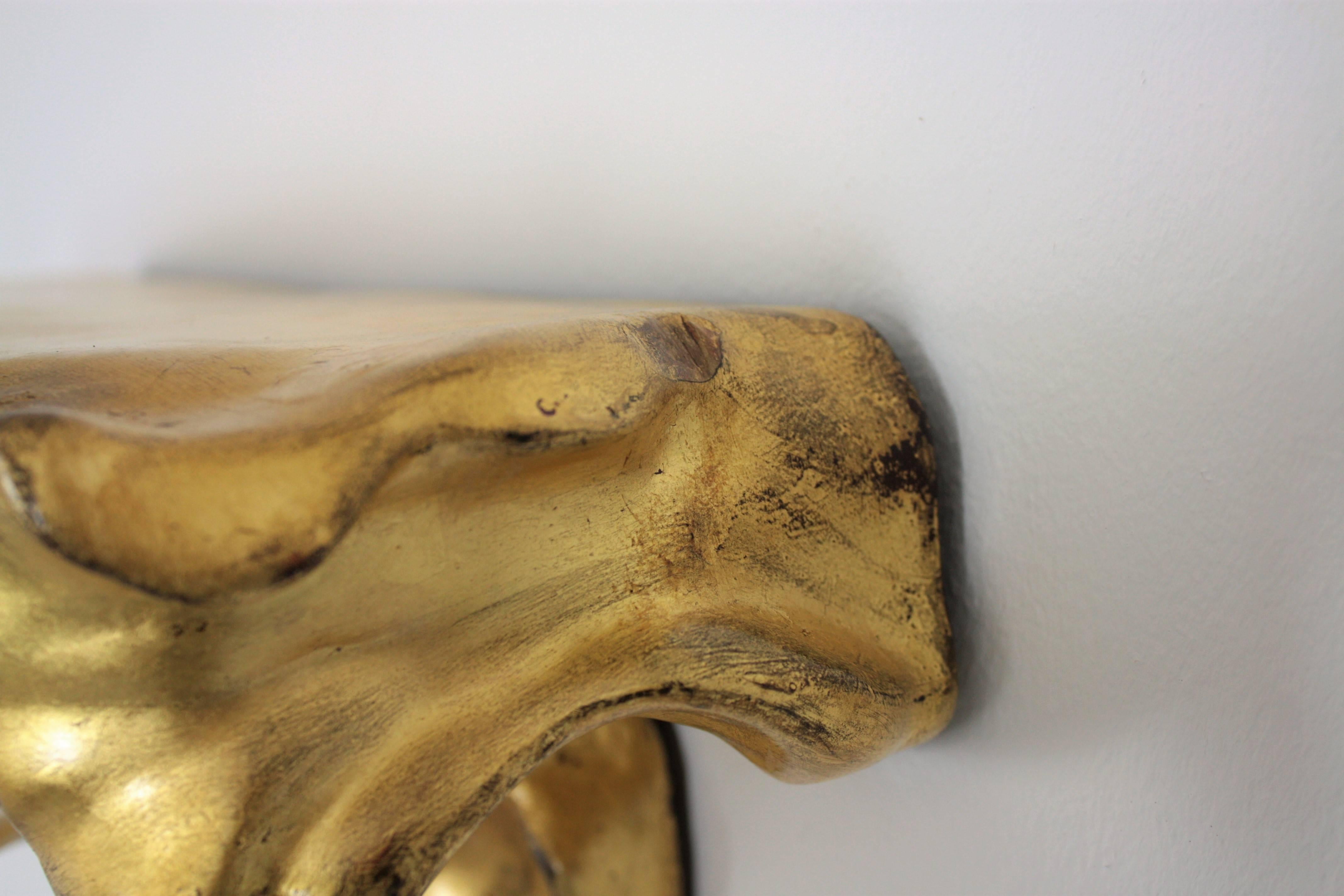 Gesso Antoni Gaudí Art Nouveau Gold Leaf Giltwood Wall Console For Sale