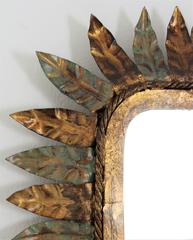 Large Mid-Century Modern Gilt Iron and Green Rectangular Sunburst Mirror