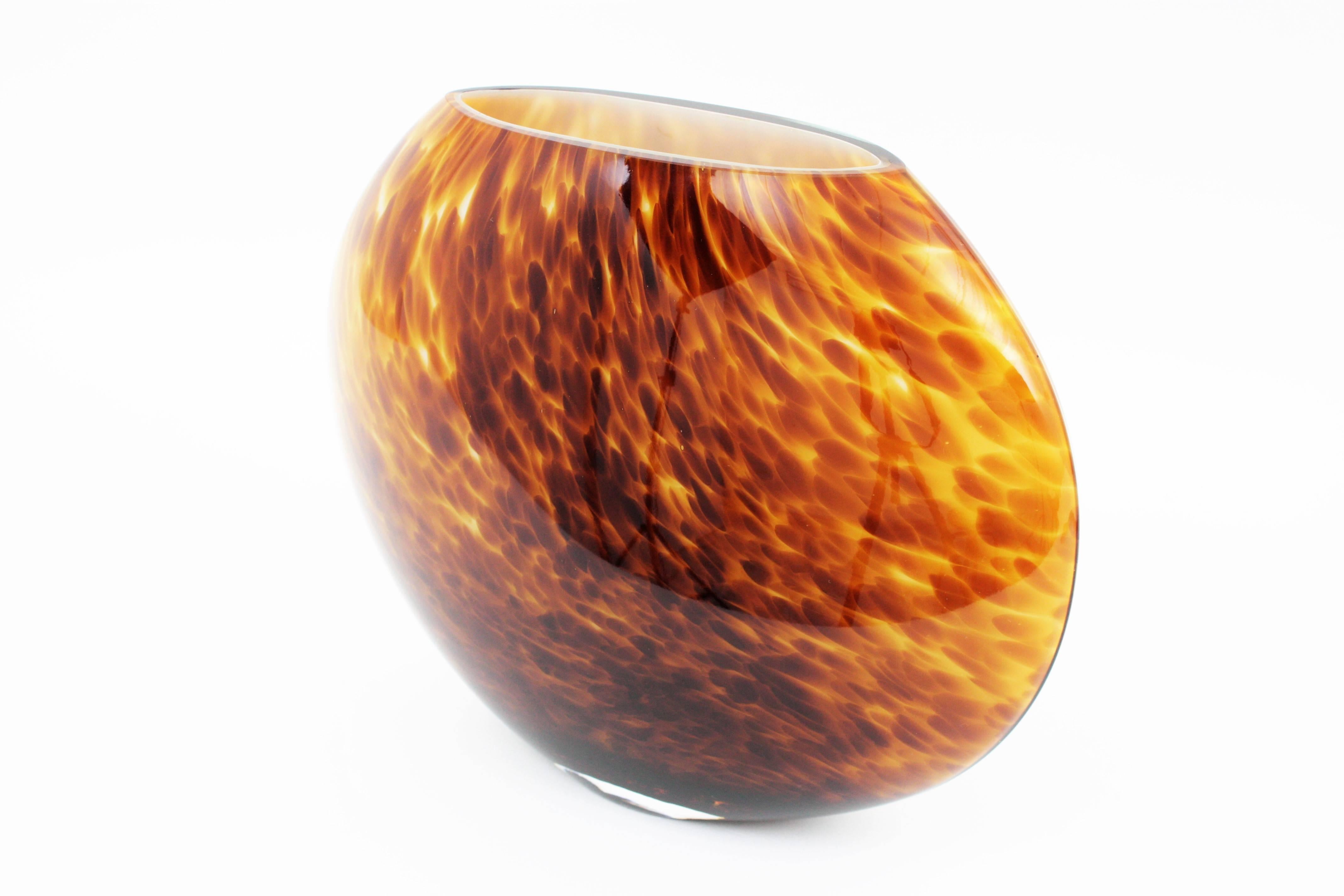 Italian Unusual Large Tortoiseshell Handblown Murano Glass Globe Vase