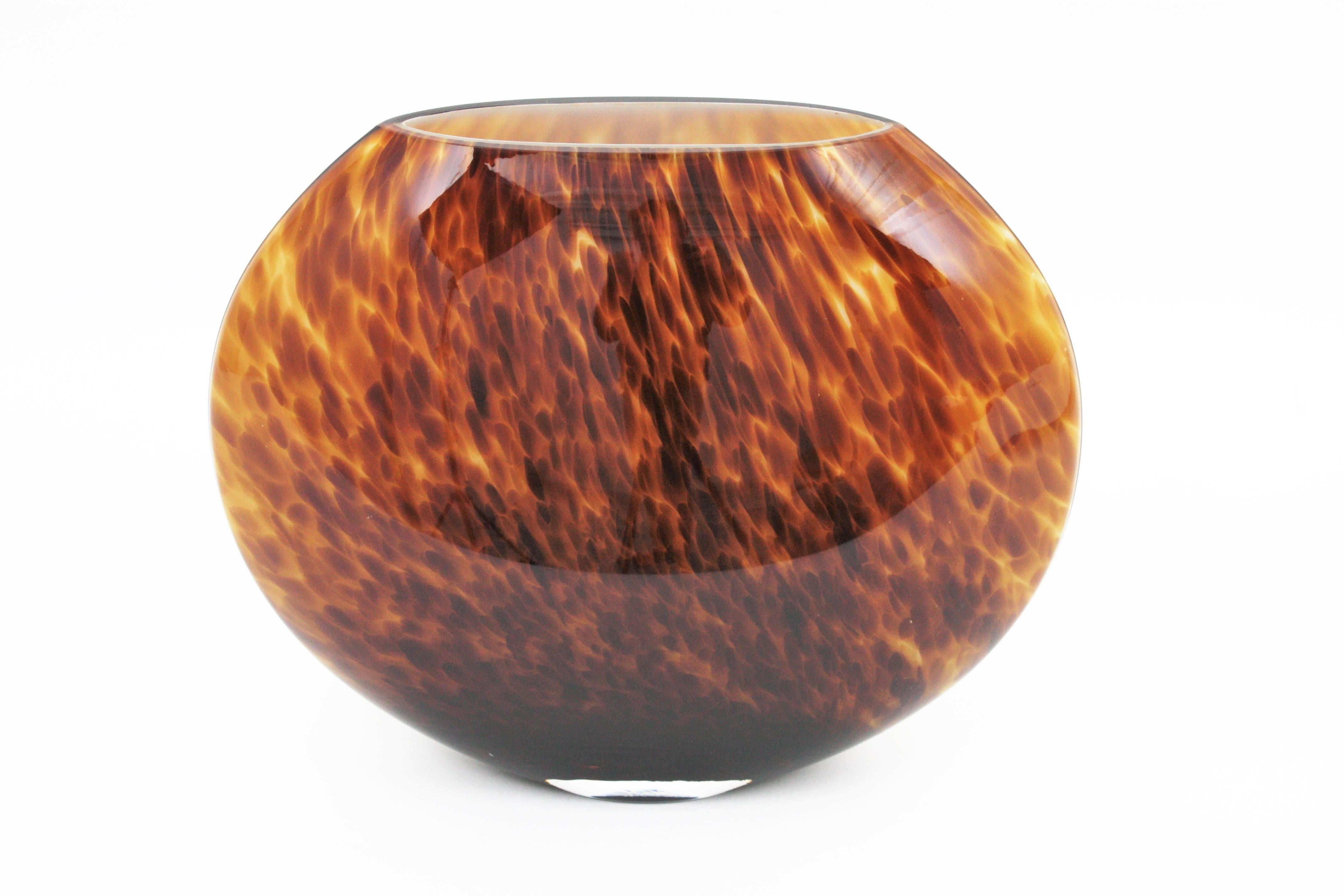 Mid-20th Century Unusual Large Tortoiseshell Handblown Murano Glass Globe Vase