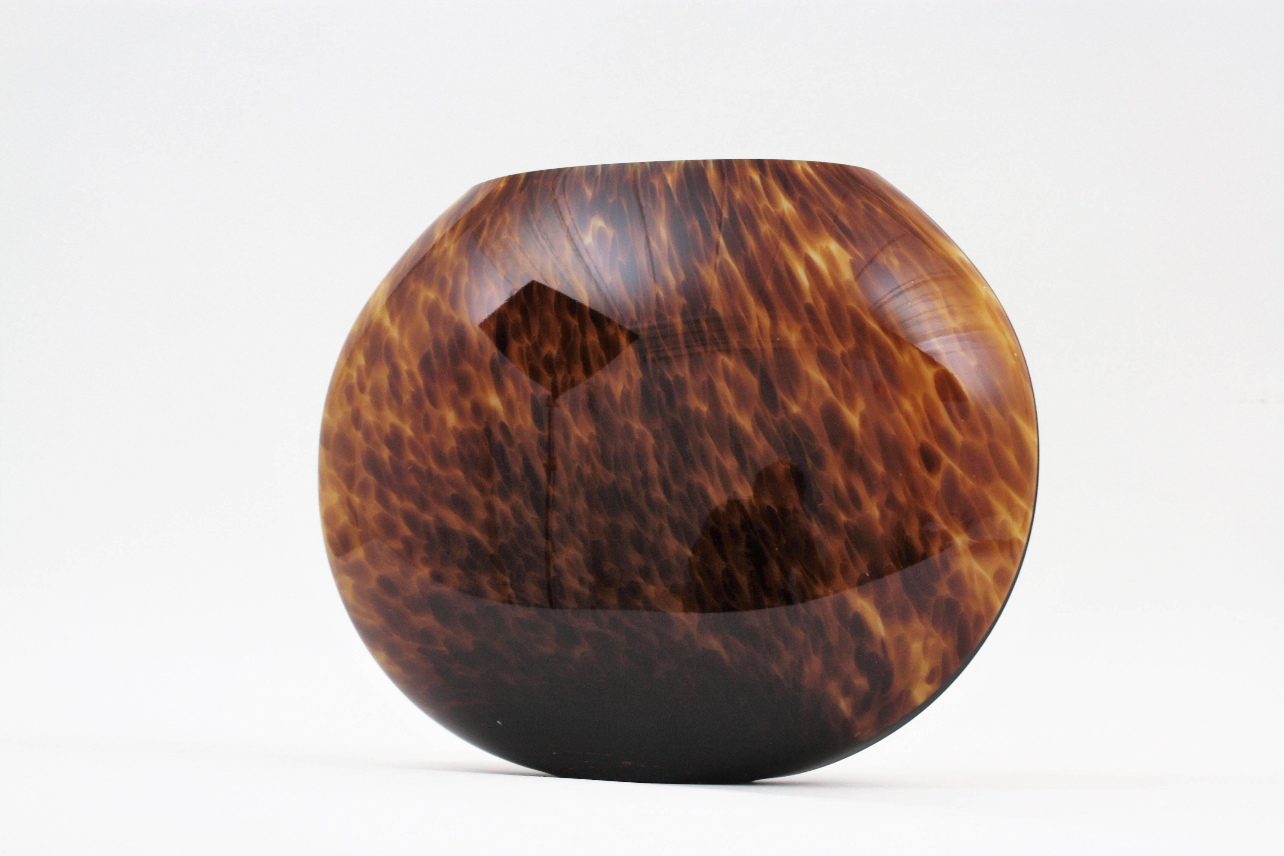 Unusual Large Tortoiseshell Handblown Murano Glass Globe Vase 1