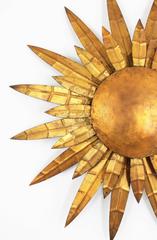French 1950s Gilt Iron Sunburst Ceiling Sconce Wall Light or Wall Decoration