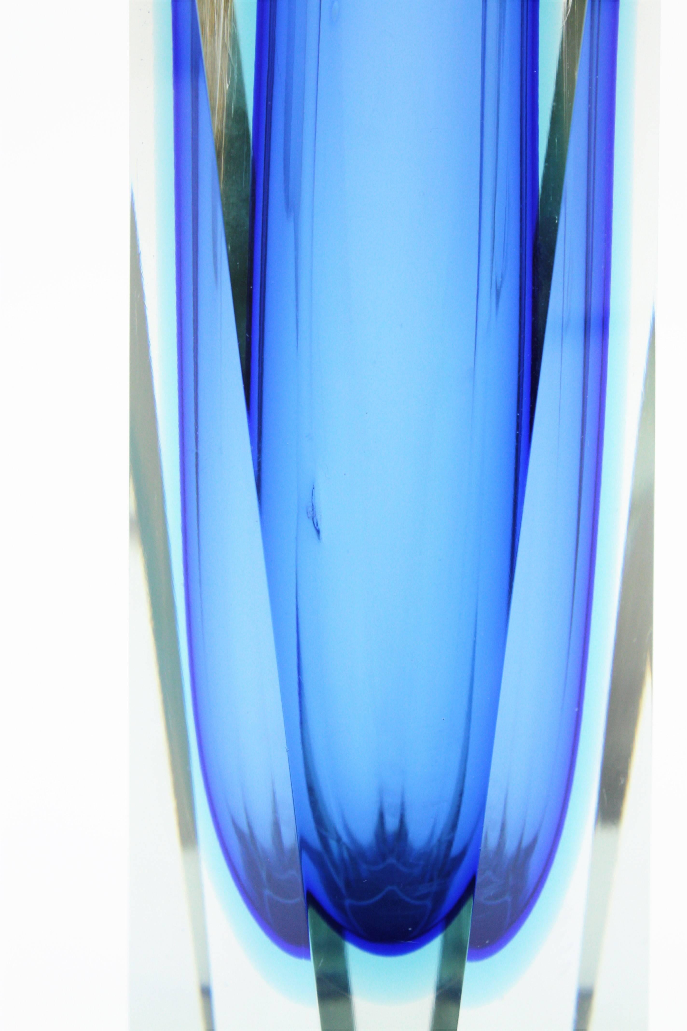 Mandruzzato Triple Cased Blue Faceted Murano Glass Vase in Giant Size 2