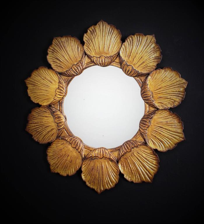 1950s French Flower Shaped Sunburst Giltwood Mirror For Sale at 1stdibs