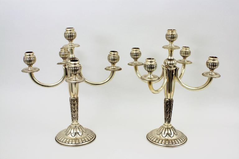 Pair of Mid20th Century Spanish Sterling Silver FiveLight Candelabra