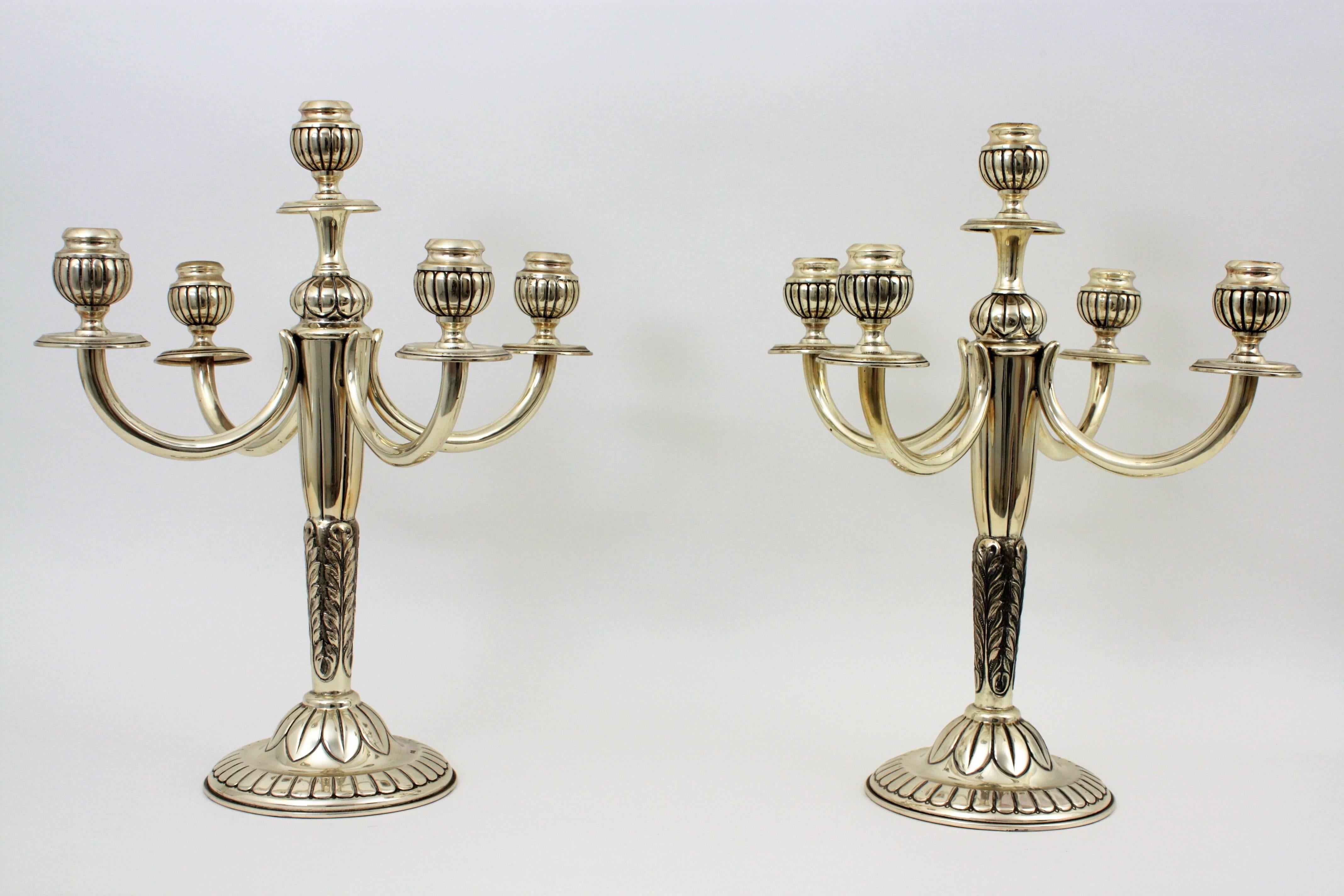 Pair of Mid-20th Century Spanish Sterling Silver Five-Light Candelabra 4