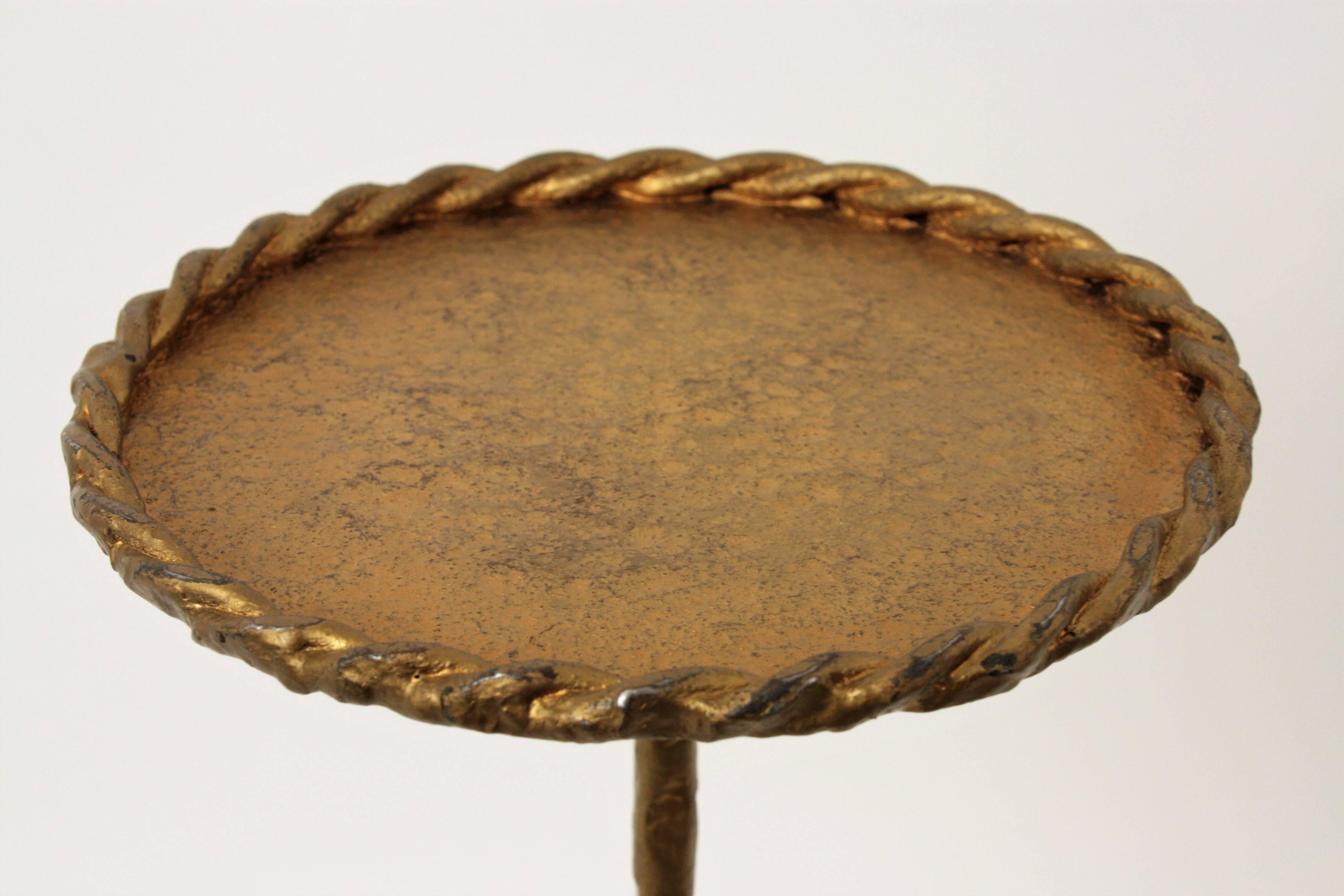 Mid-20th Century Spanish 1940s Gothic Style Hand-Hammered Gilt Iron Gueridon Table