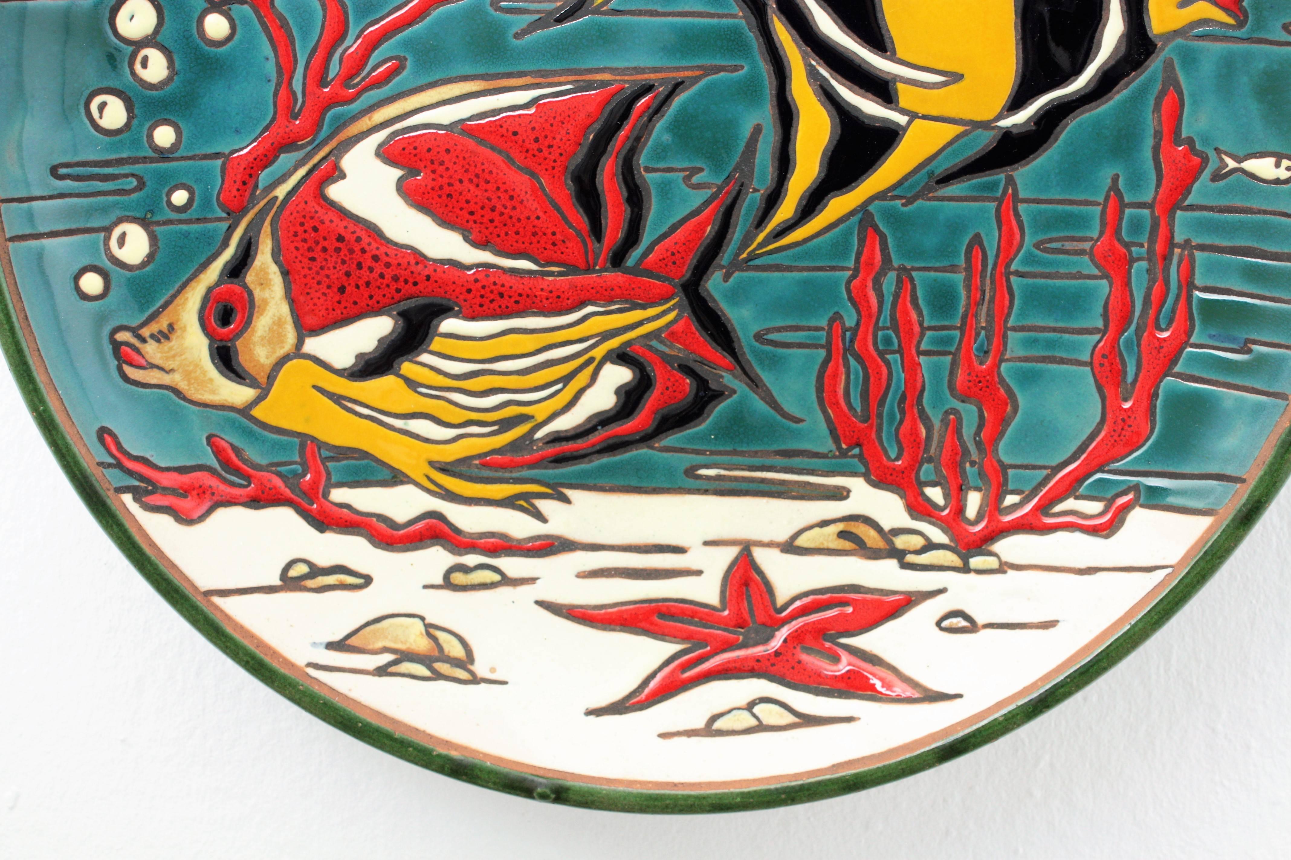 Spanish Fishes Motif Ceramic Decorative Wall Plate, Spain, 1950s