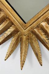 Spanish 1960s Hollywood Regency Style Gilt Iron Rhombus Sunburst Mirror