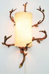 Art Nouveau Gilt Iron and Alabaster Ornamental Wall Light Sconce, Spain 1940s