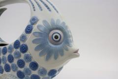Spanish, 1970s Lladró Porcelain Blue and White Fish Figure Centerpiece