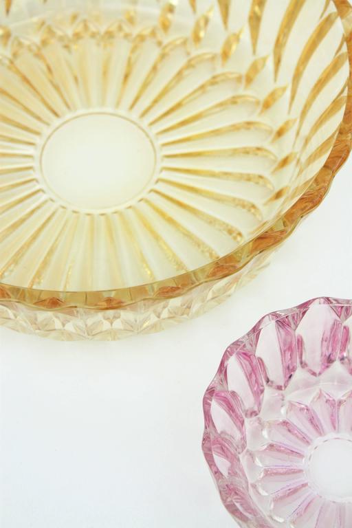 Vintage Pattern Pressed Glass Pastel Colors Dessert Dishes Set, Spain