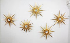 Set of Twelve Brutalist Gilt Iron Starburst Light Fixtures Constellation