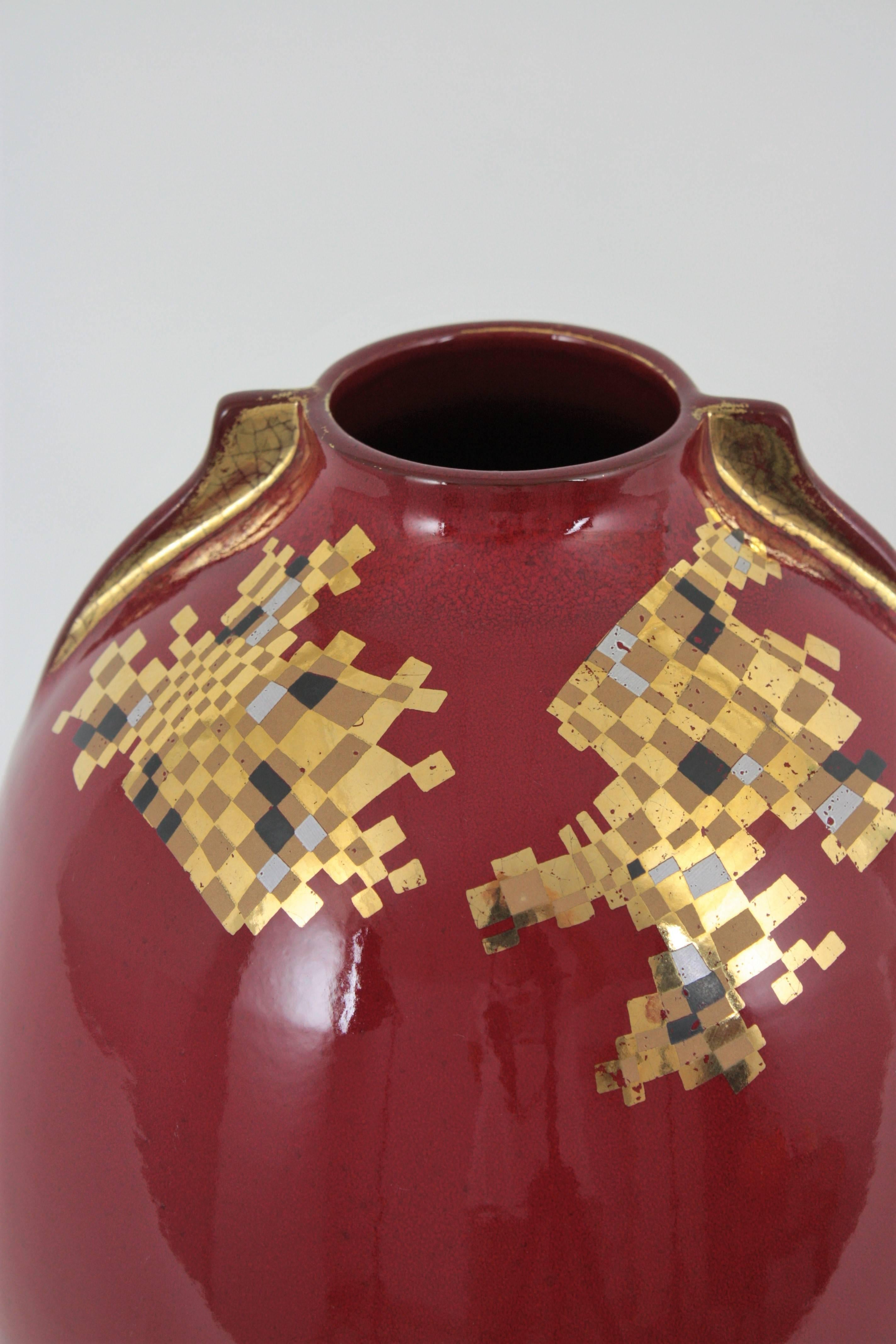 Spanish Red Gold Ceramic Vase, 1960s