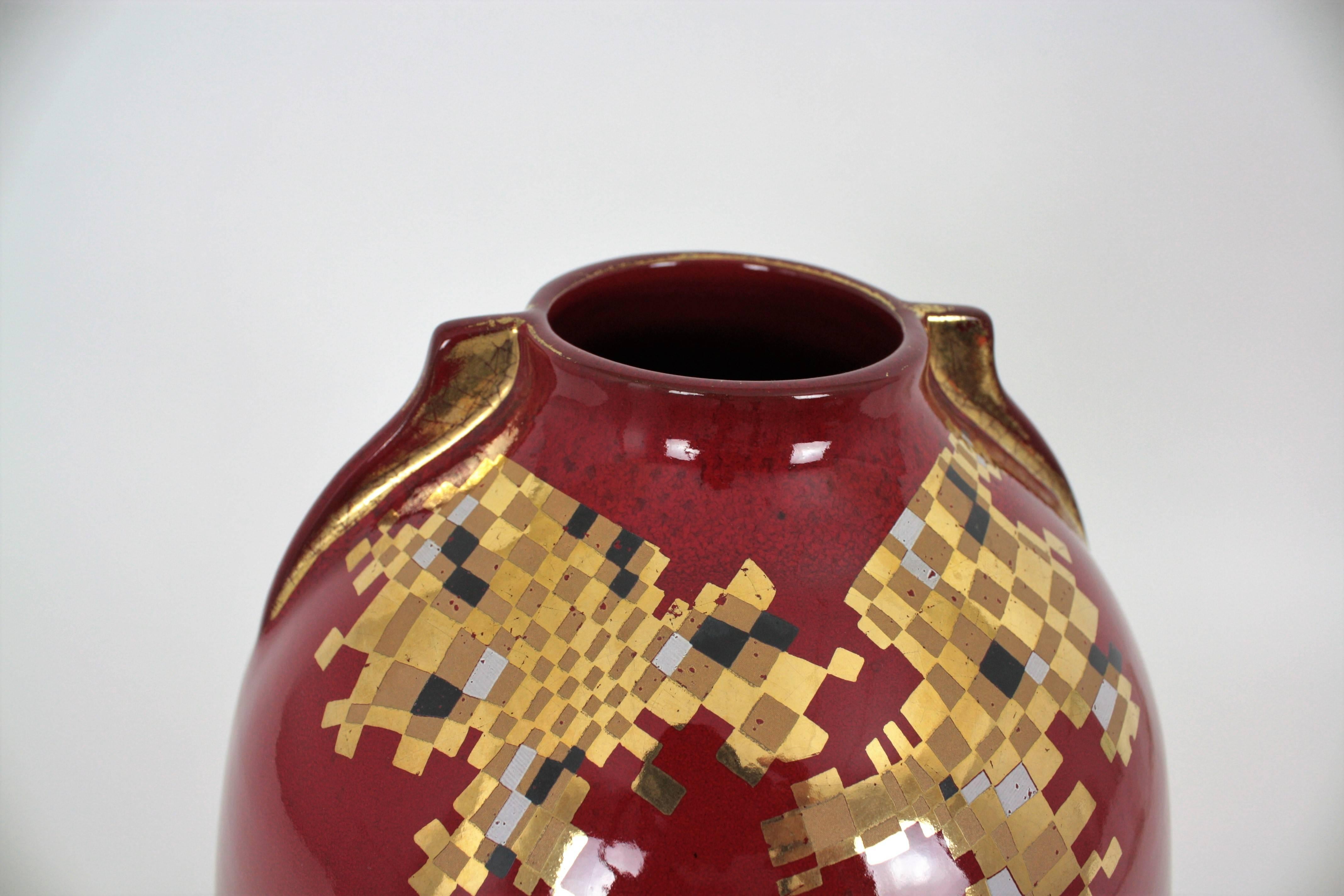 Red Gold Ceramic Vase, 1960s 3