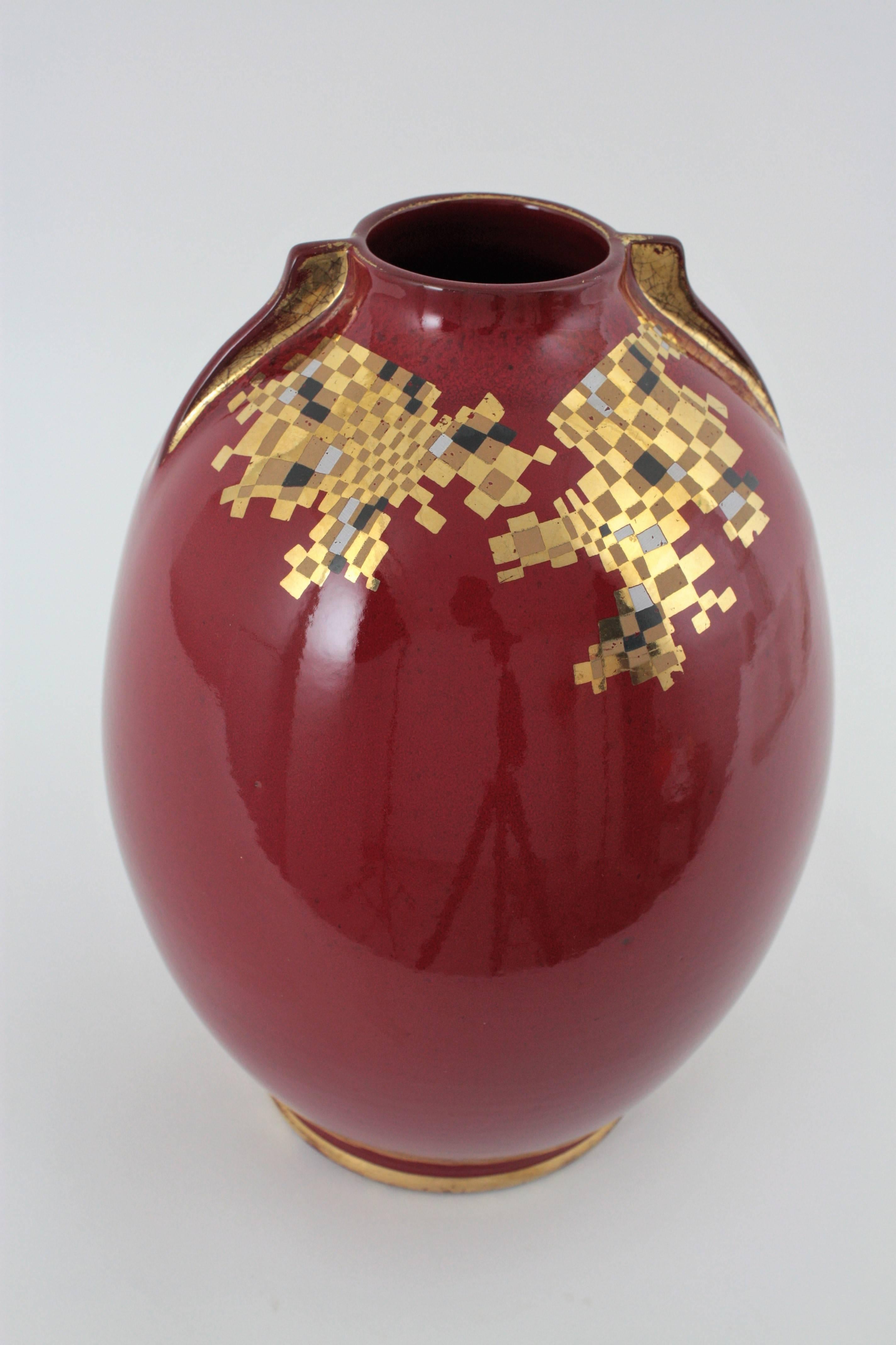 Red Gold Ceramic Vase, 1960s 4