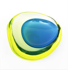 Huge Cenedese Cobalt Blue and Yellow Sommerso Geode Murano Glass Bowl