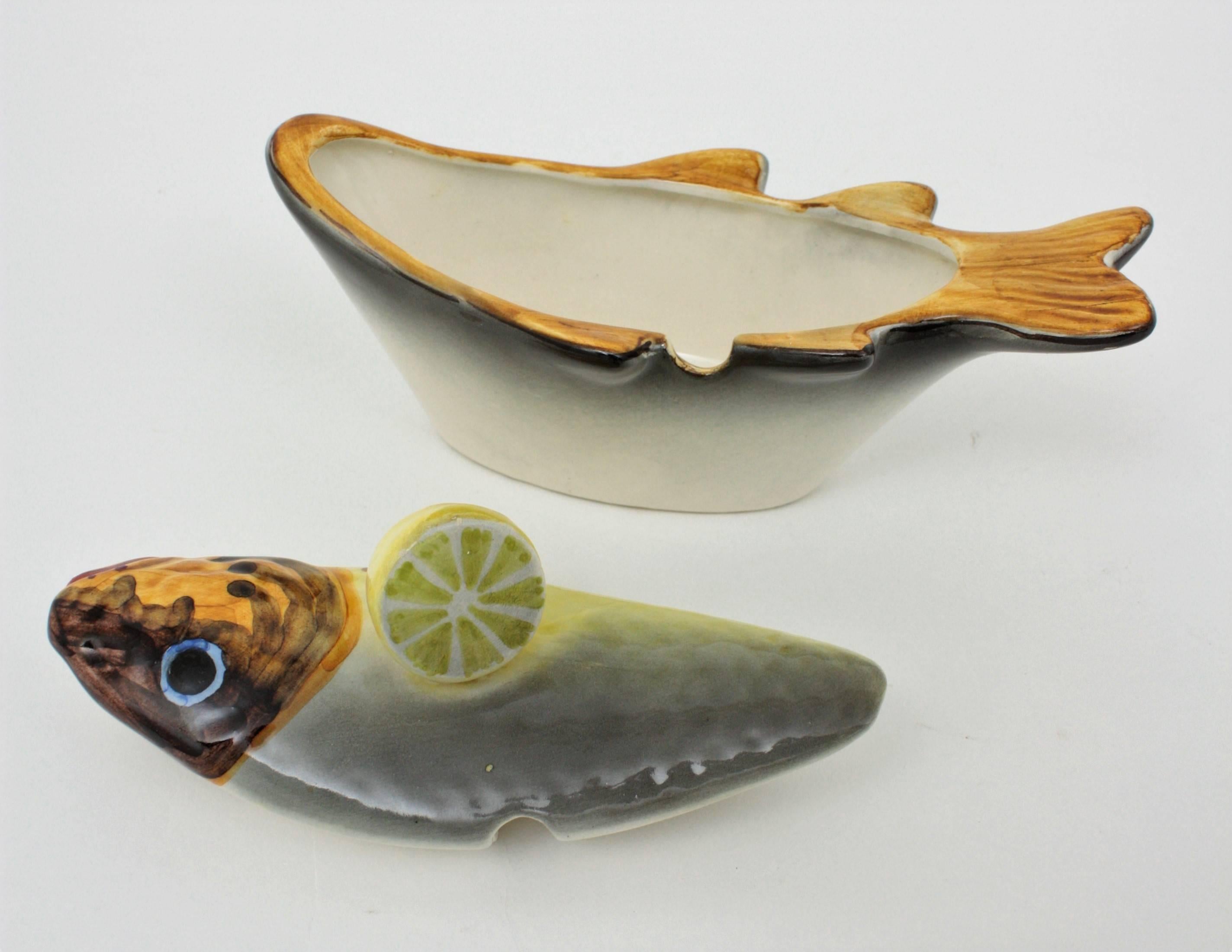Lladró Soßenterrine aus glasierter Keramik, Fisch- und Zitronendesign, 1960er Jahre (Spanisch) im Angebot