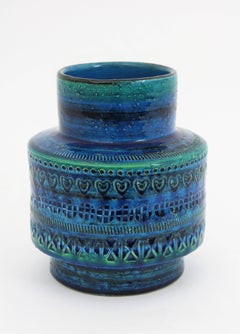 1960s Aldo Londi for Bitossi Rimini Blue Glazed Ceramic Vase