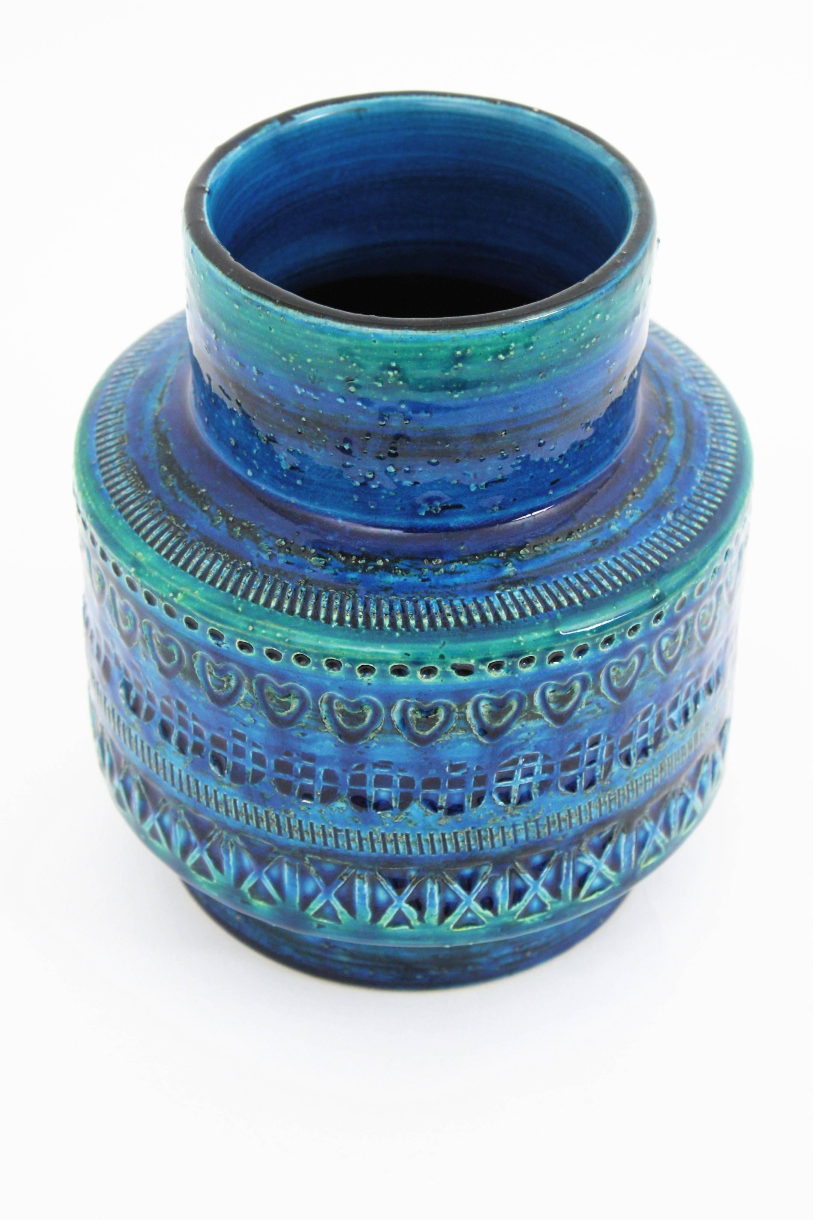 Mid-Century Modern 1960s Aldo Londi for Bitossi Rimini Blue Glazed Ceramic Vase