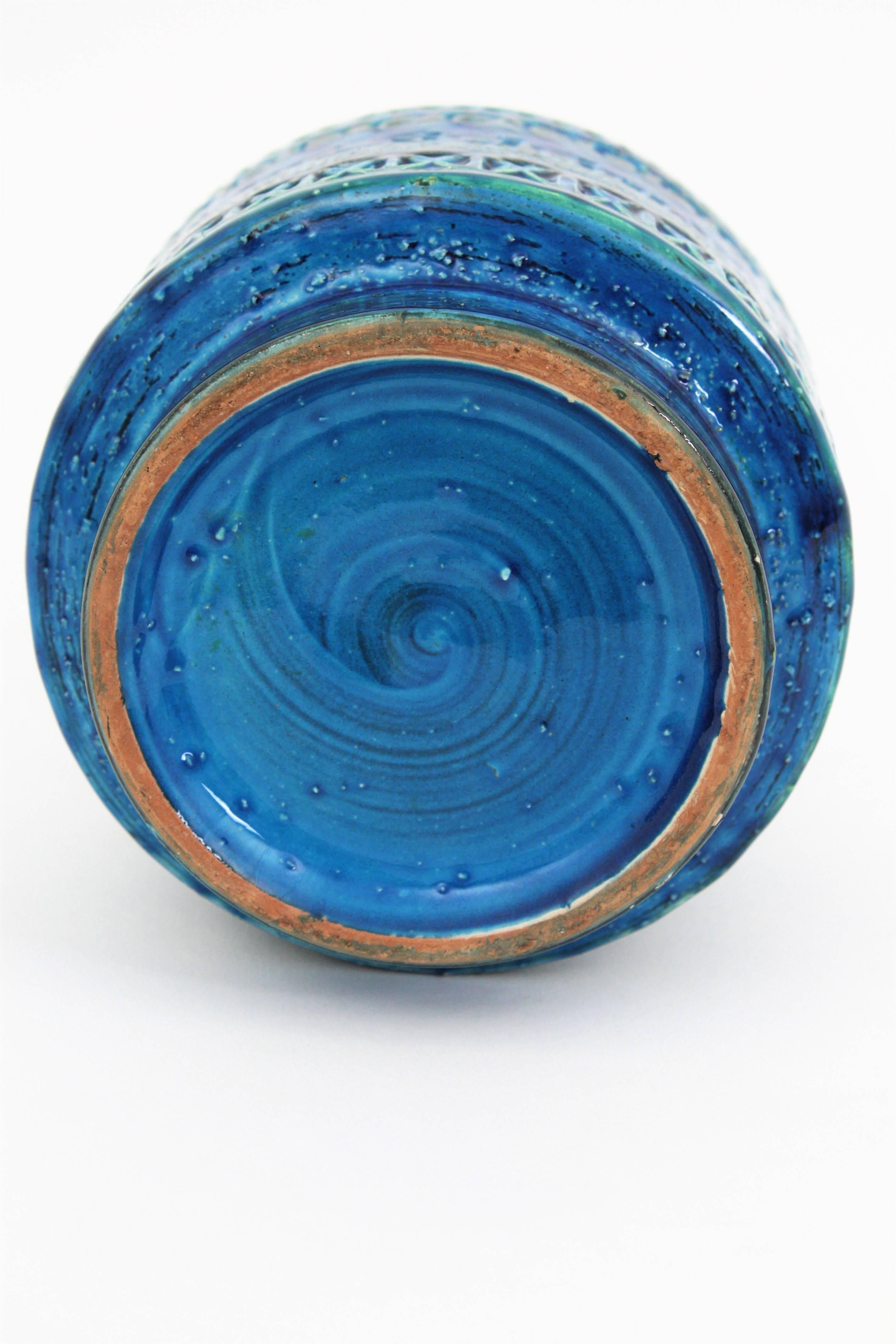 Italian 1960s Aldo Londi for Bitossi Rimini Blue Glazed Ceramic Vase