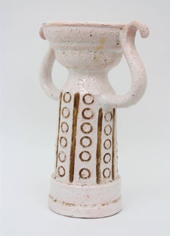 Sculptural Italian 1950s White Glazed Stoneware Double Handled Vase