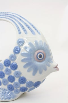 Spanish, 1970s Lladró Porcelain Blue & White Fish Figure Centrepiece or Planter