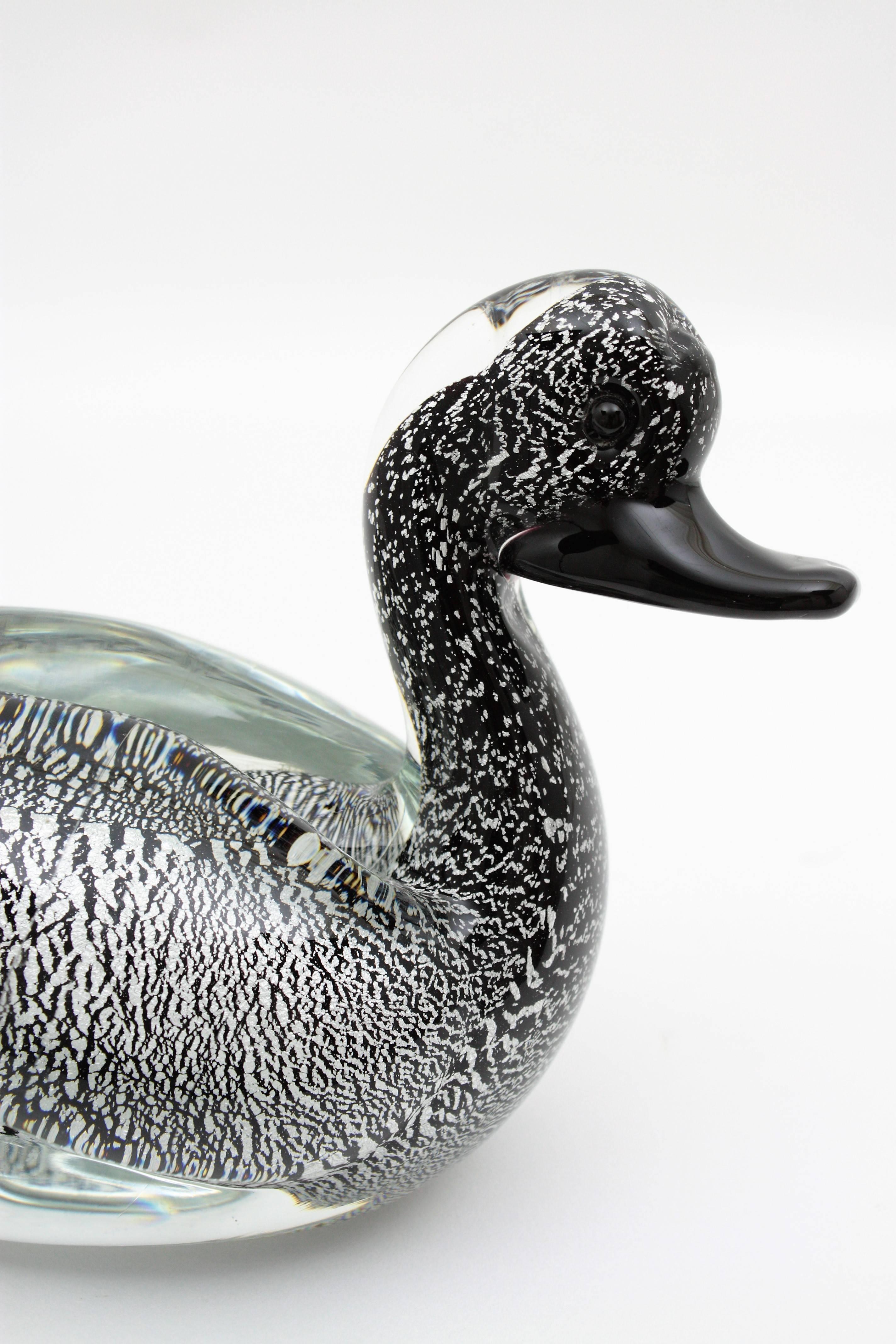 Murano Art Glass Silver Flecked Duck Figurine by Formia, Italy, 1960s