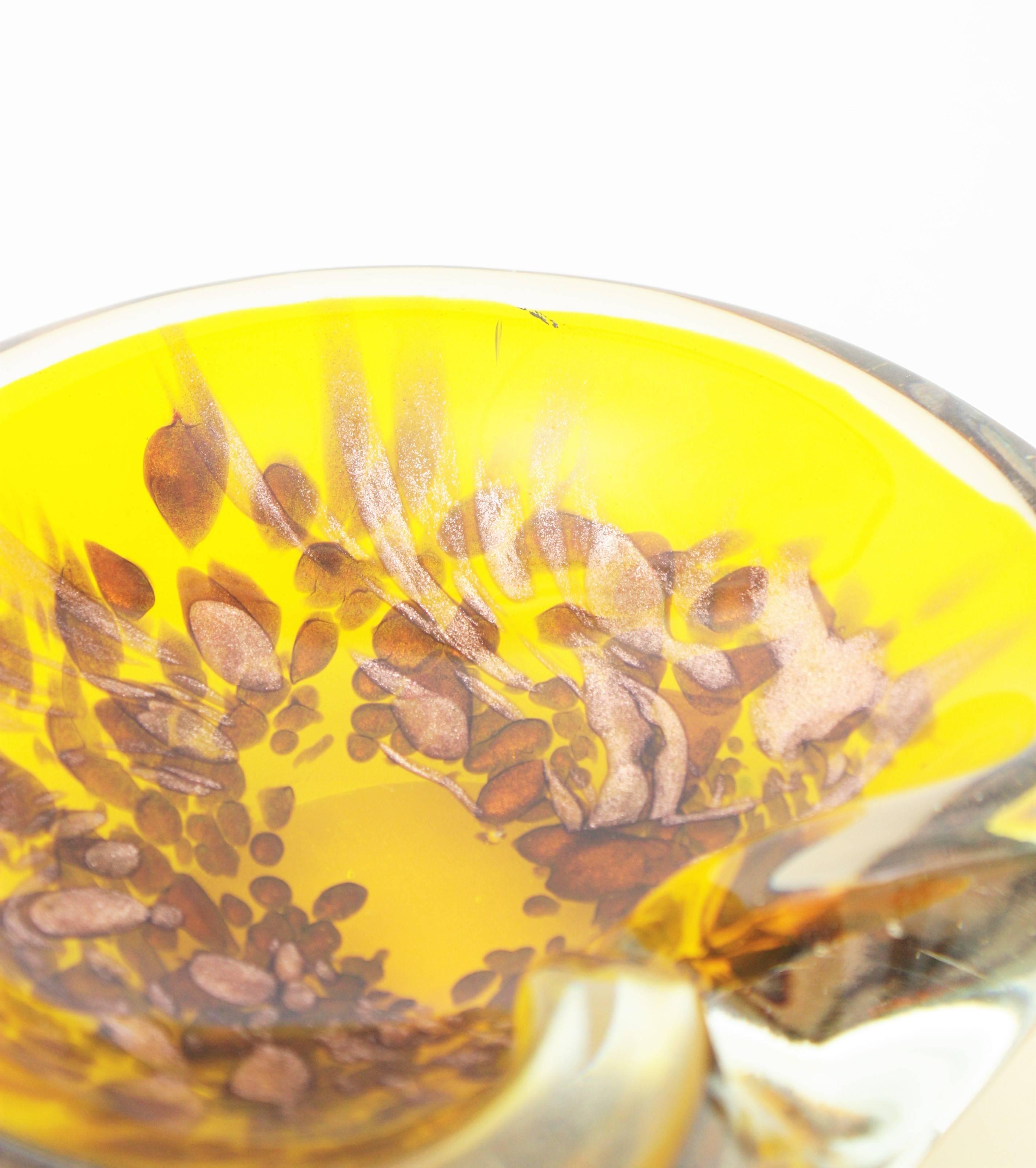 Fratelli Toso Murano Copper Aventurine Yellow Italian Art Glass Bowl / Ashtray 3