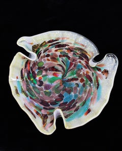 Abstract Avem Murano Multicolored Murrine Gold & Silver Flecks Large Glass Bowl