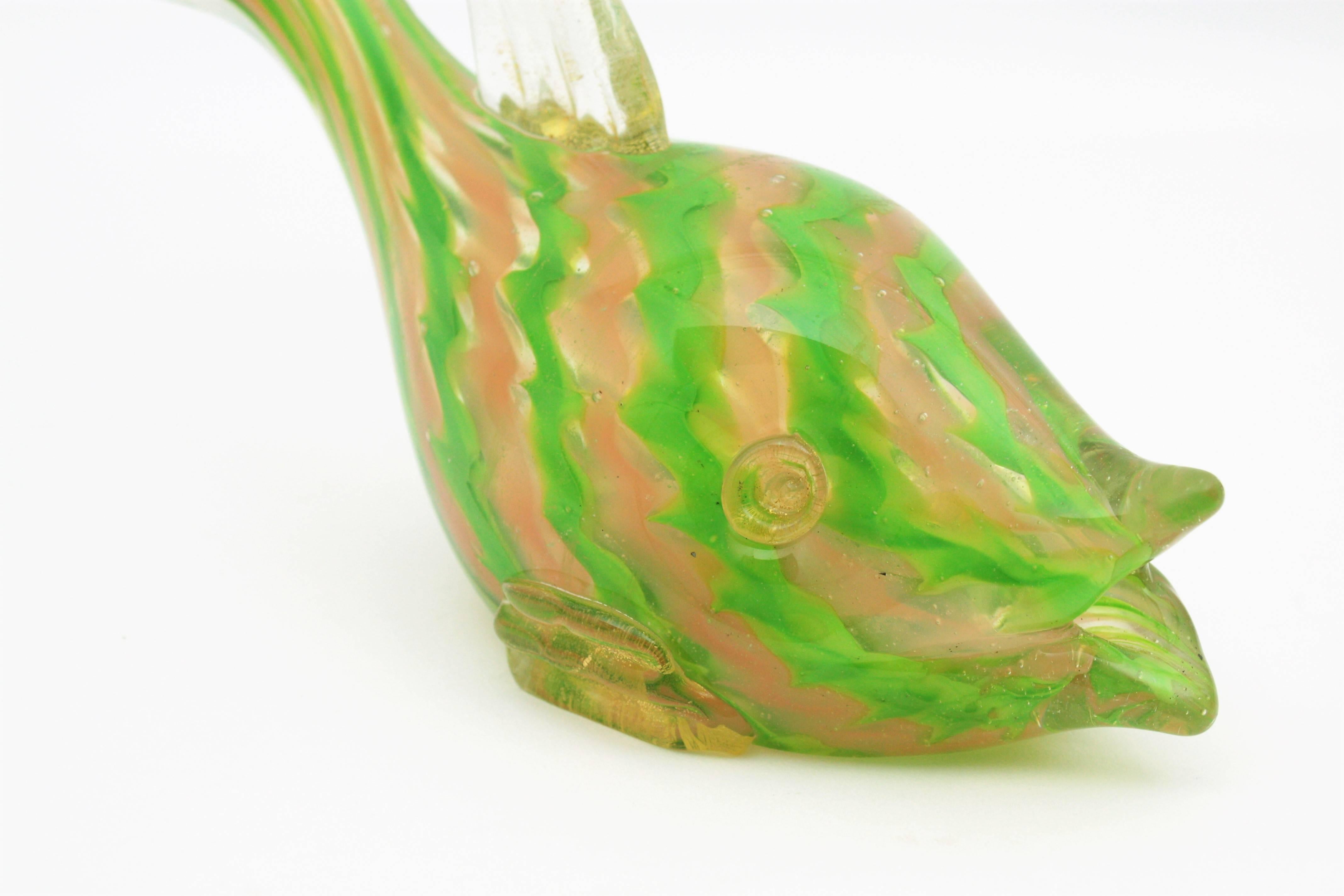Murano Art Glass Fish Figure with Gold Flecks and Stripes Design In Good Condition For Sale In Barcelona, ES