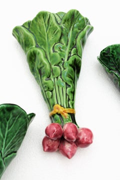 Unusual 1950s Portuguese Majolica Vegetables Ceramic Wall Planters Set