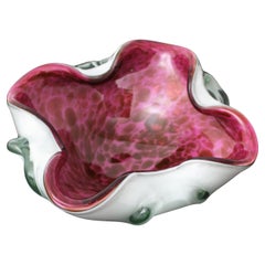 Midcentury Fratelli Toso Murano Purple Pink White Italian Art Glass Bowl 
