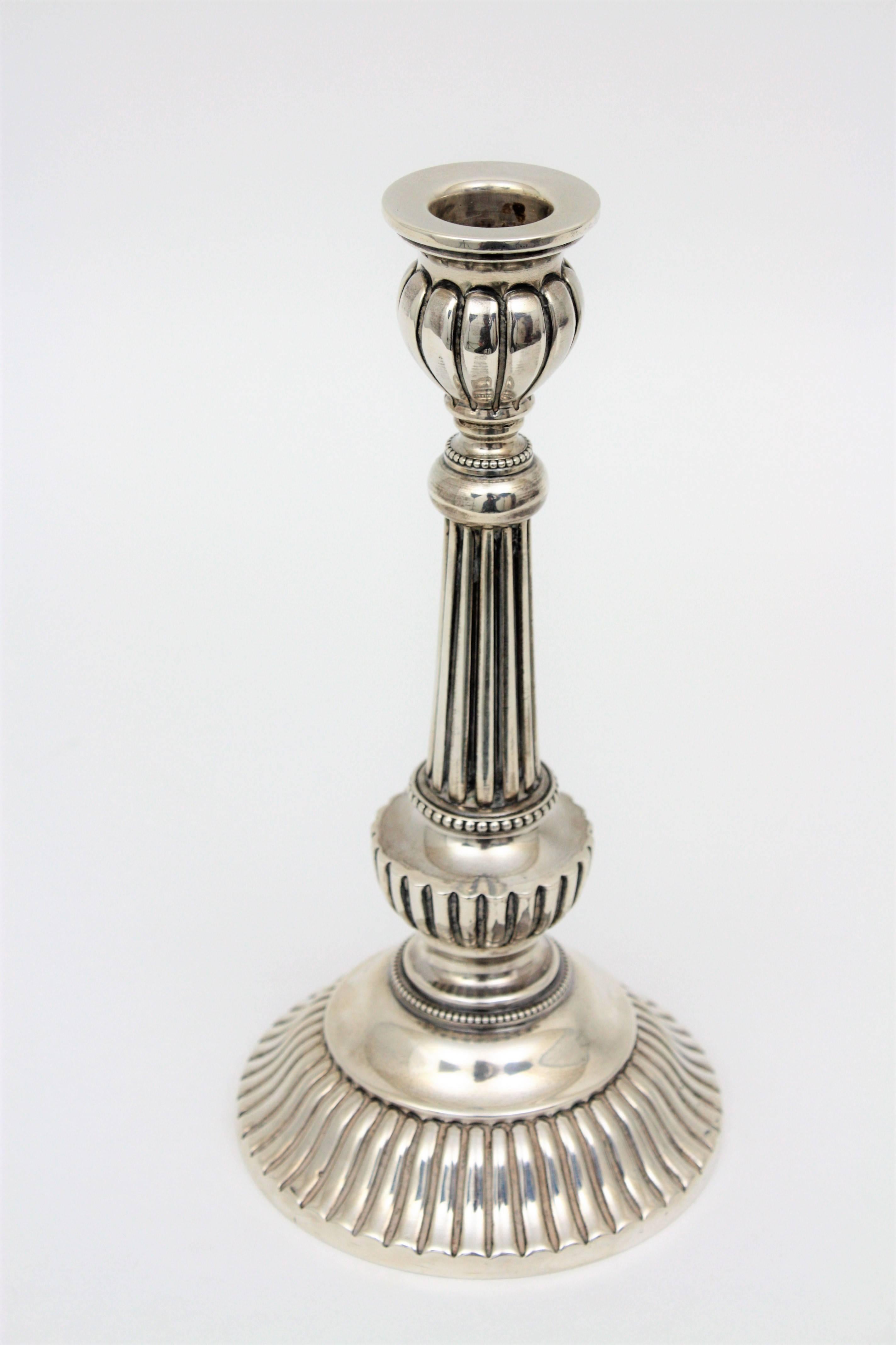 Louis XVI Sterling Silver Candlestick / Candleholder, Spain, 1940s For Sale
