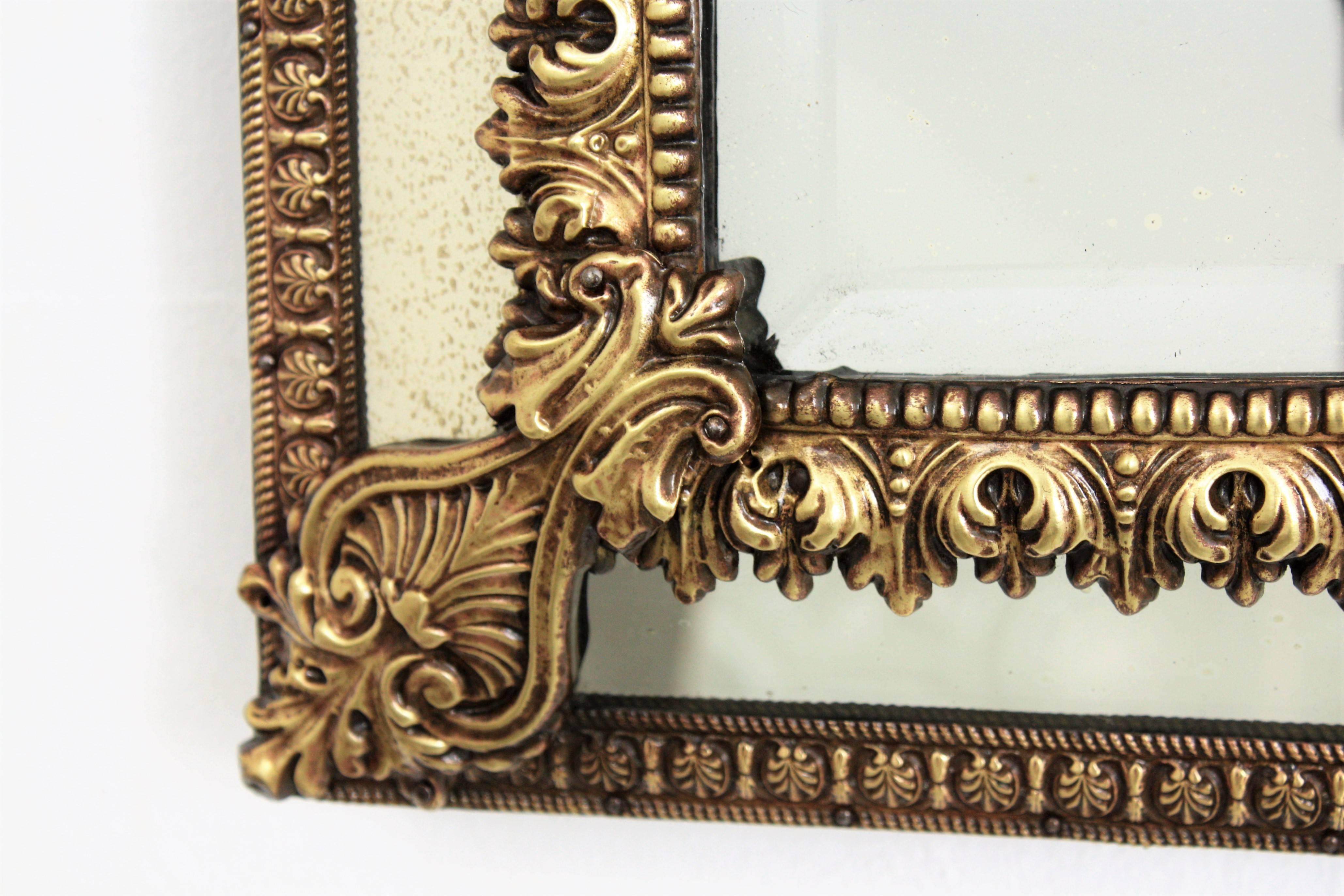 19th Century, French Napoleon III Brass Repousse Vanity Glass Mirror 4