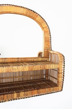 Unusual Wicker Shelf Mirror in the Emmanuelle Chair Manner Spain 1970s