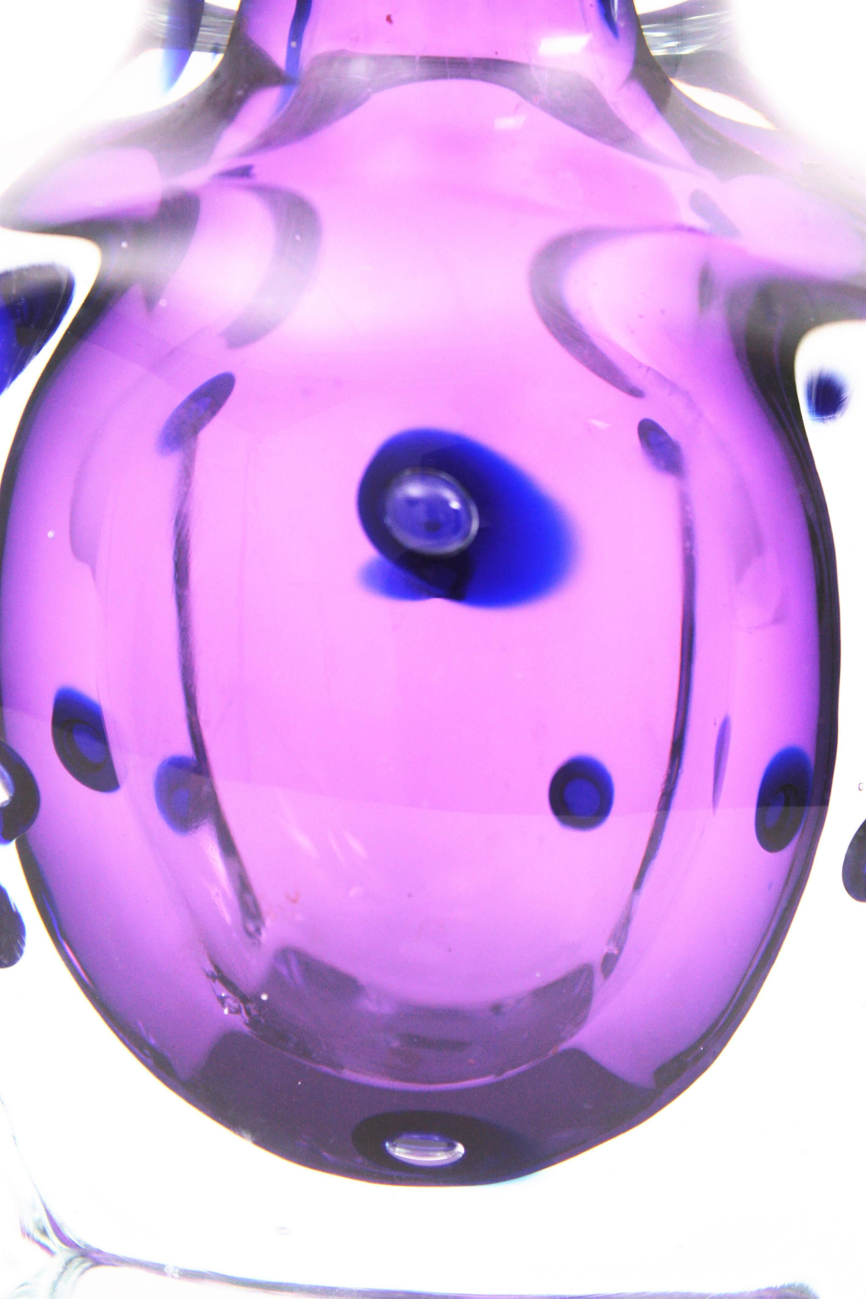 Hand-Crafted Archimede Seguso Occhi Purple & Blue Controlled Bubbles Art Glass Bottle Vase
