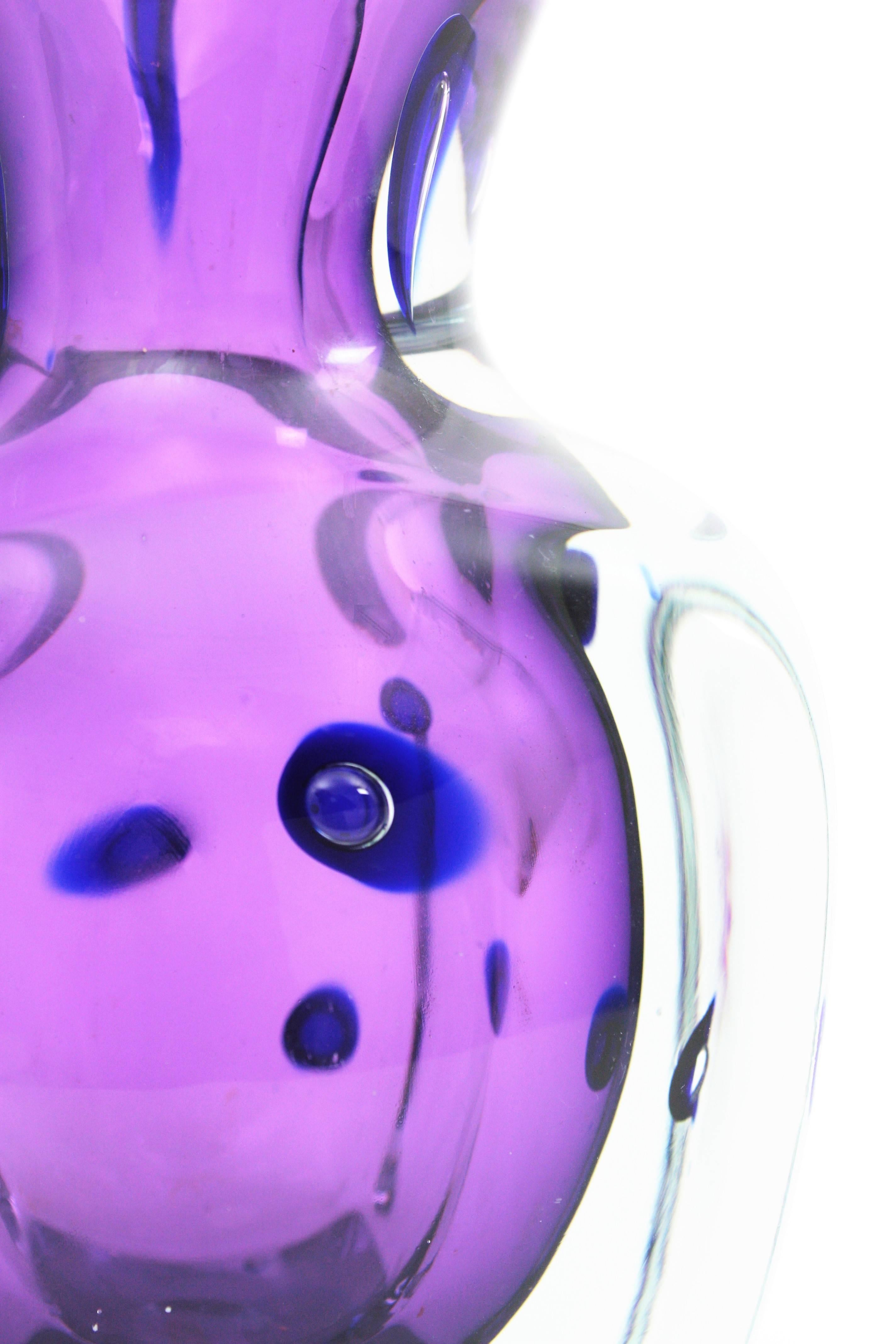 Archimede Seguso Occhi Purple & Blue Controlled Bubbles Art Glass Bottle Vase In Excellent Condition In Barcelona, ES