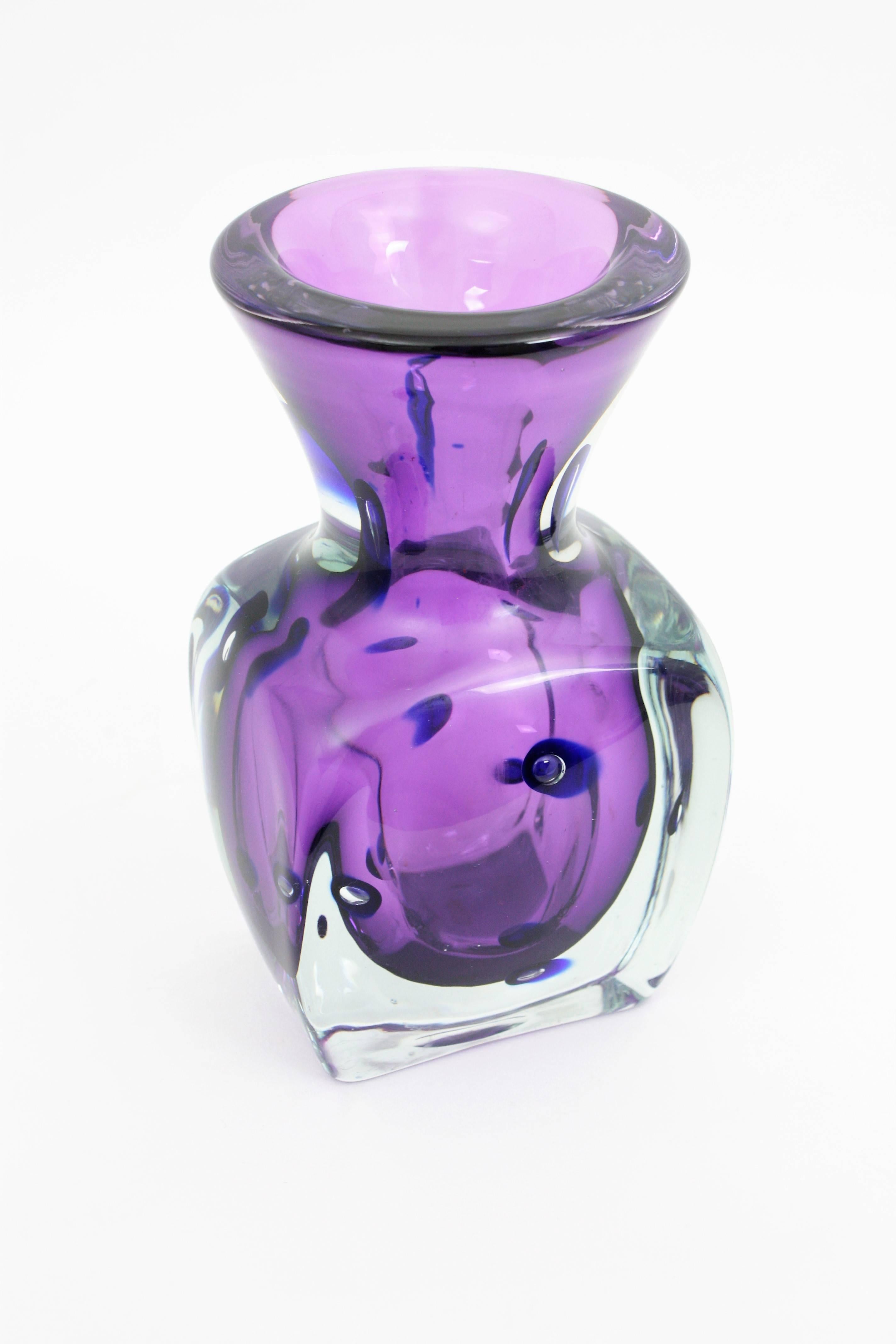 Archimede Seguso Occhi Purple & Blue Controlled Bubbles Art Glass Bottle Vase 2