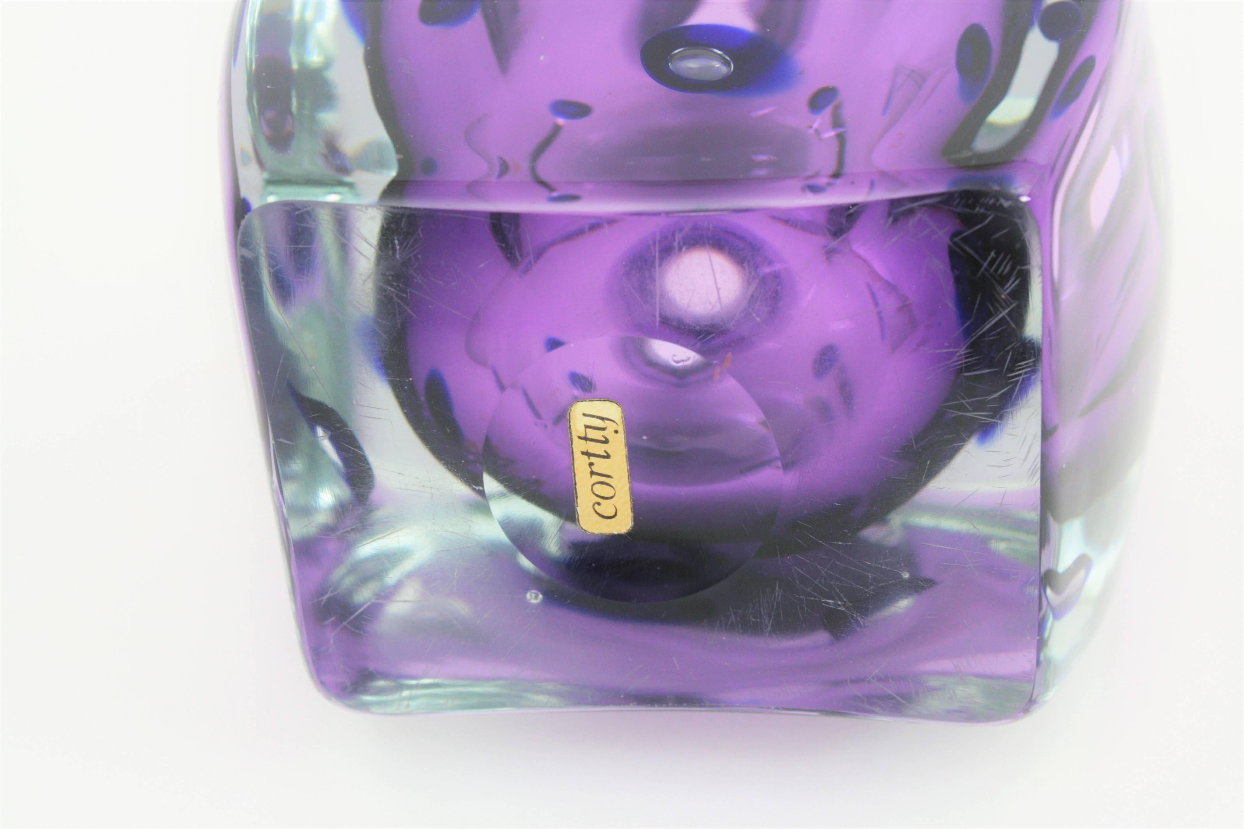 Archimede Seguso Occhi Purple & Blue Controlled Bubbles Art Glass Bottle Vase 3
