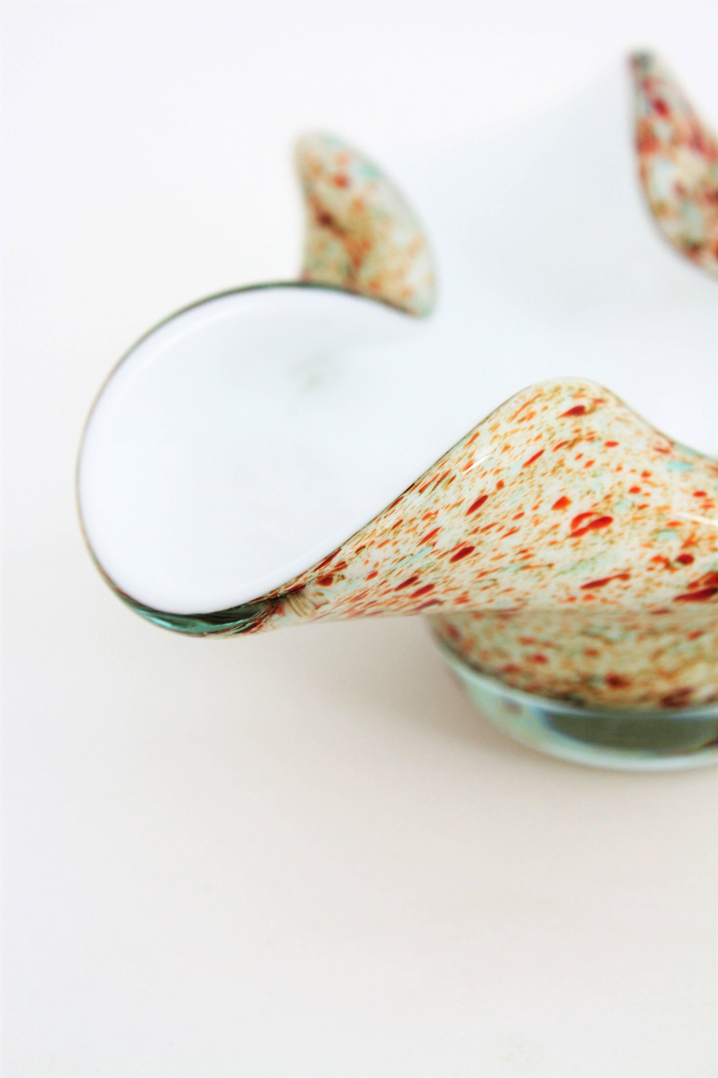 Hand-Crafted Abstract Murano Multicolored Tutti Frutti Handblown Italian Art Glass Bowl For Sale