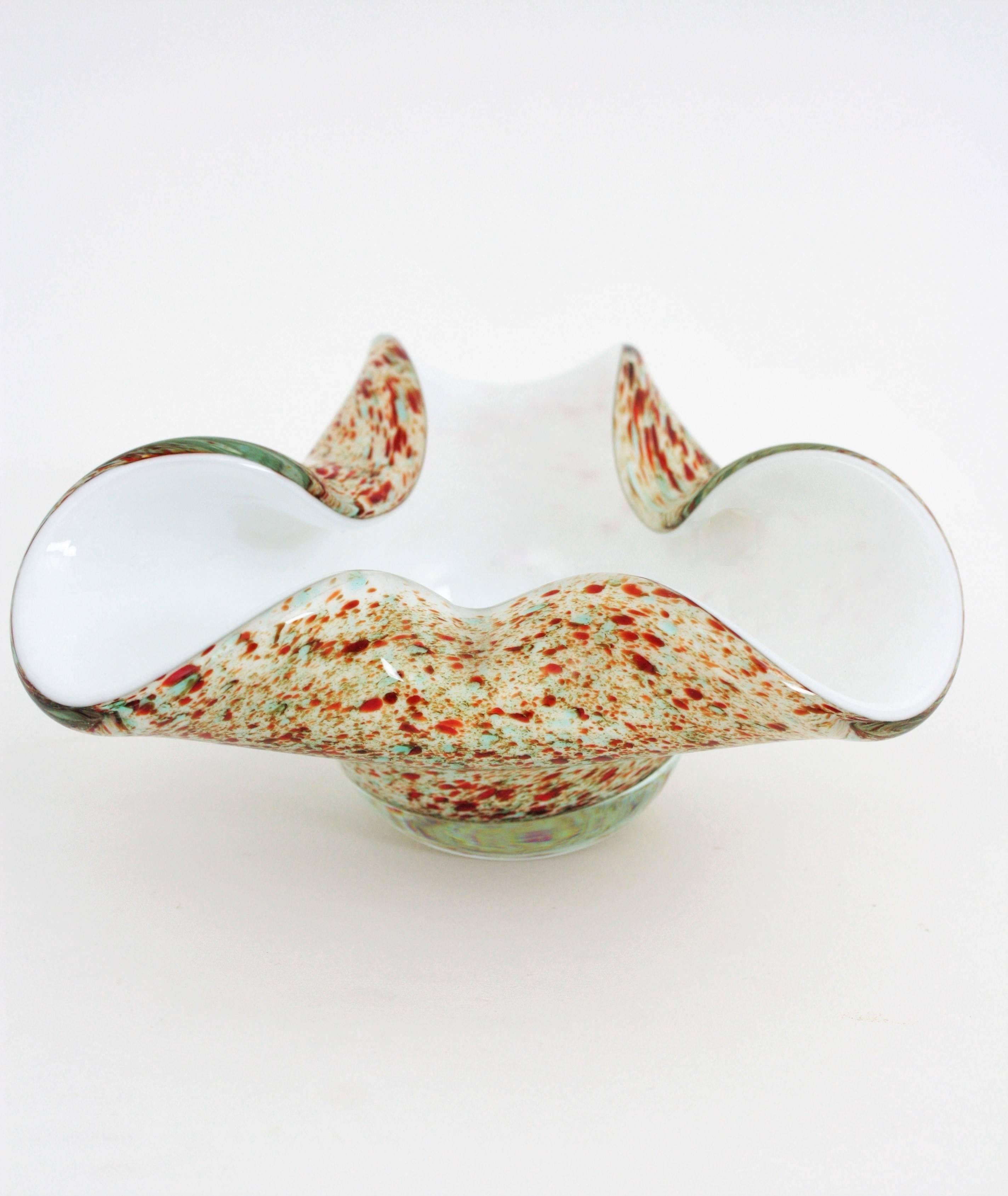 Mid-Century Modern Abstract Murano Multicolored Tutti Frutti Handblown Italian Art Glass Bowl For Sale