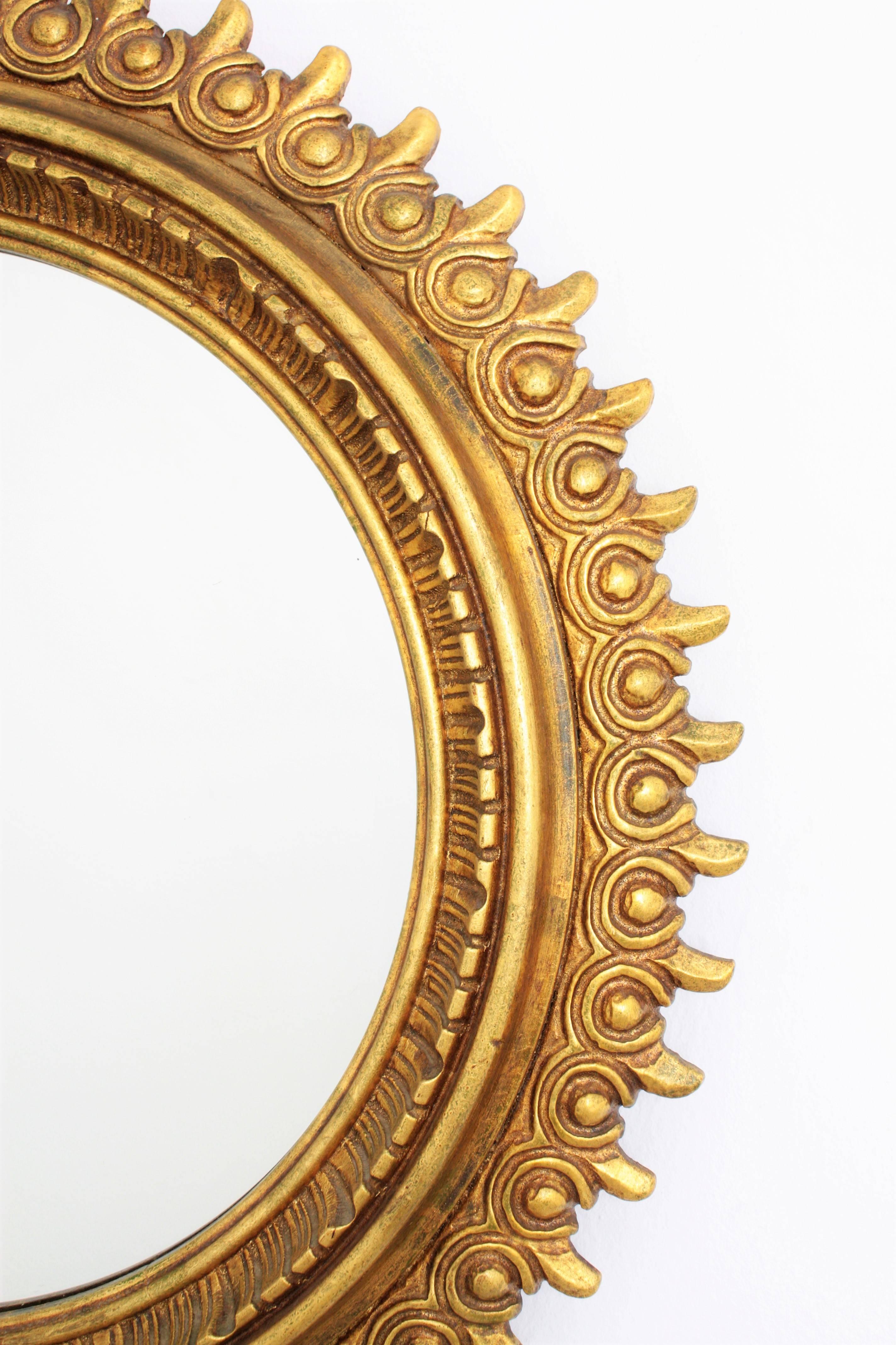 Francisco Hurtado Wood Carved Giltwood Large Sunburst Mirror, Spain, 1950s In Excellent Condition In Barcelona, ES