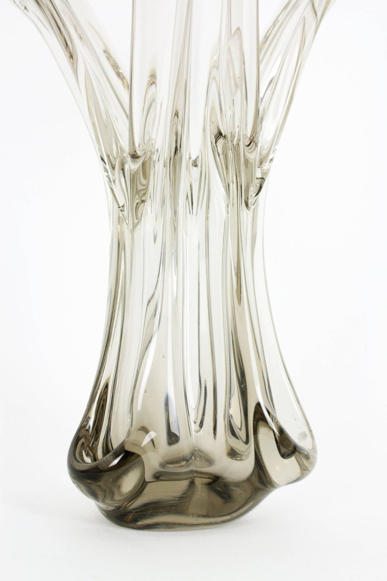 Massive Italian MidCentury Modern Handblown Clear and Smoked Murano Glass Vase For Sale at 1stdibs