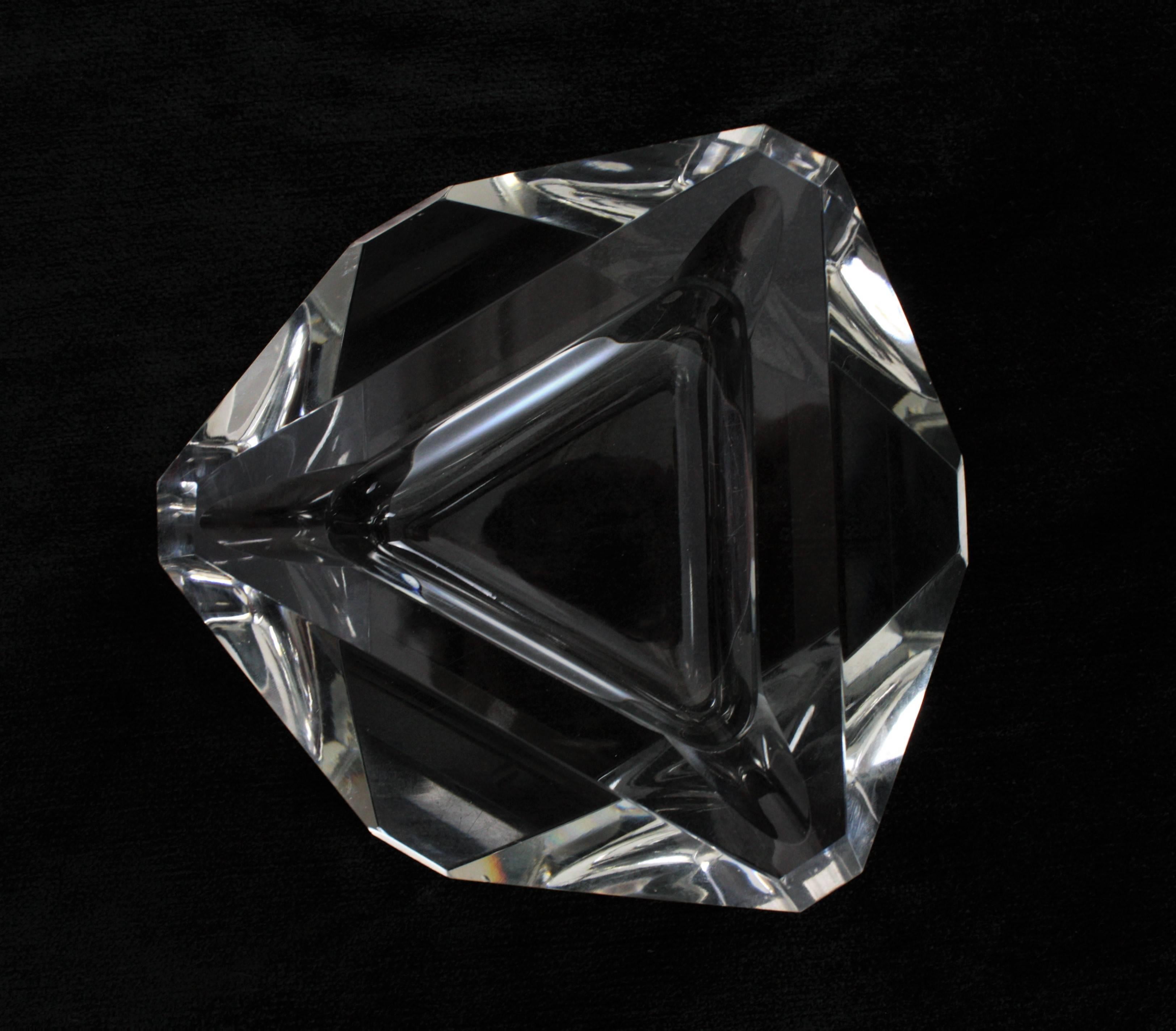 Cut Glass French, 1940s Art Deco Baccarat Faceted Heavy Crystal Triangular Ashtray