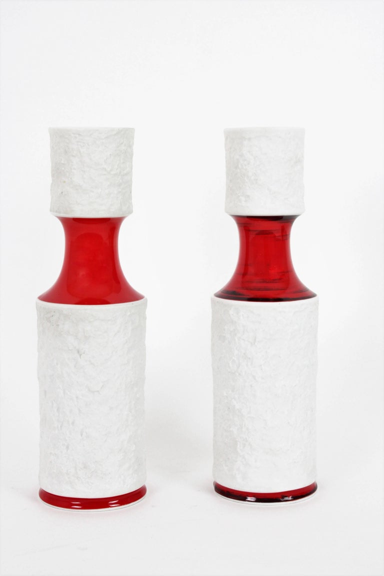 Set Of German Kpm Bavaria Porcelain Relief Unglazed White Vases