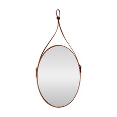 Espejo de pared ovalado IVANO - Cristal, cuero regenerado