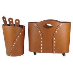 Complete Leather Fireplace Set by Limac Design VOLCOR, Modern Style