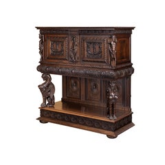 19th-Century French Henri II Renaissance Revival Carved Walnut Buffet