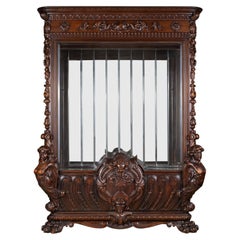 Italian Renaissance Revival Hand Carved Walnut Vitrine and Display Cabinet